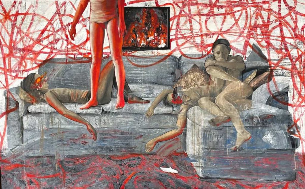 Peinture explorant la liberté, l’aliénation et la mythologie du capitalisme tardif