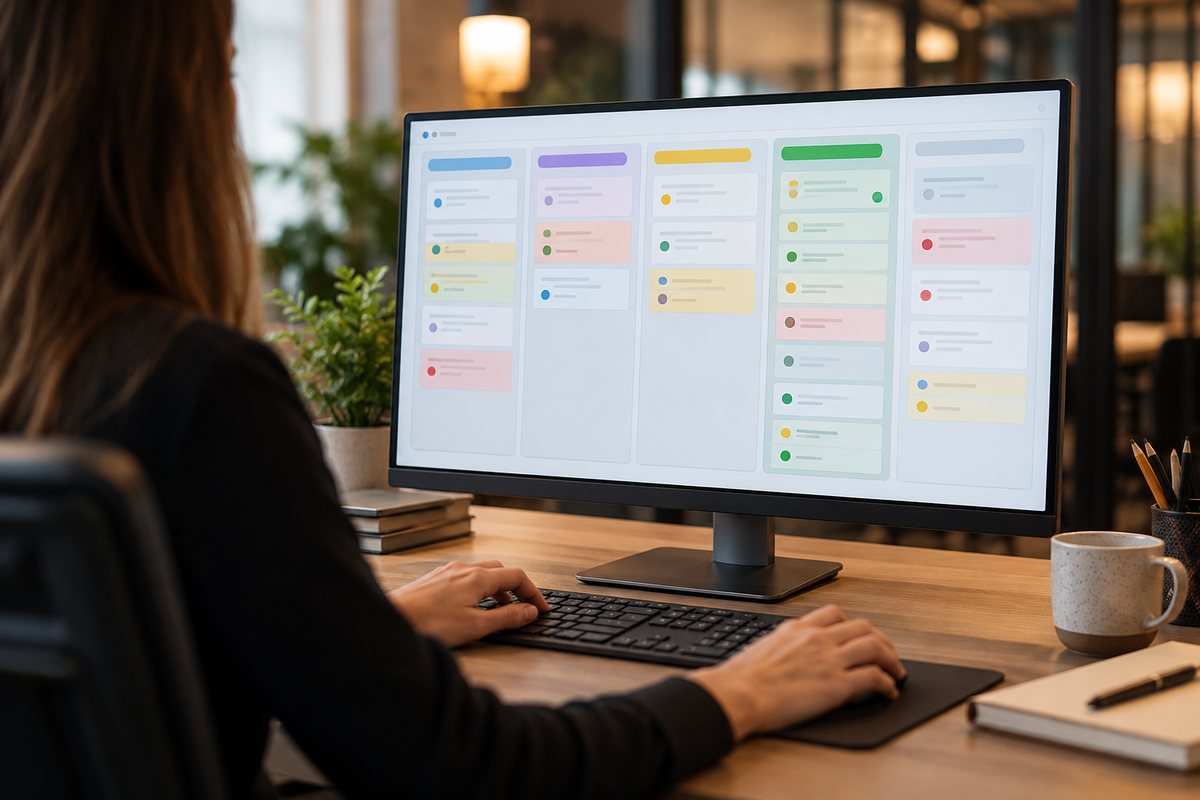 Un pipeline CRM avec les étapes des affaires sur un écran