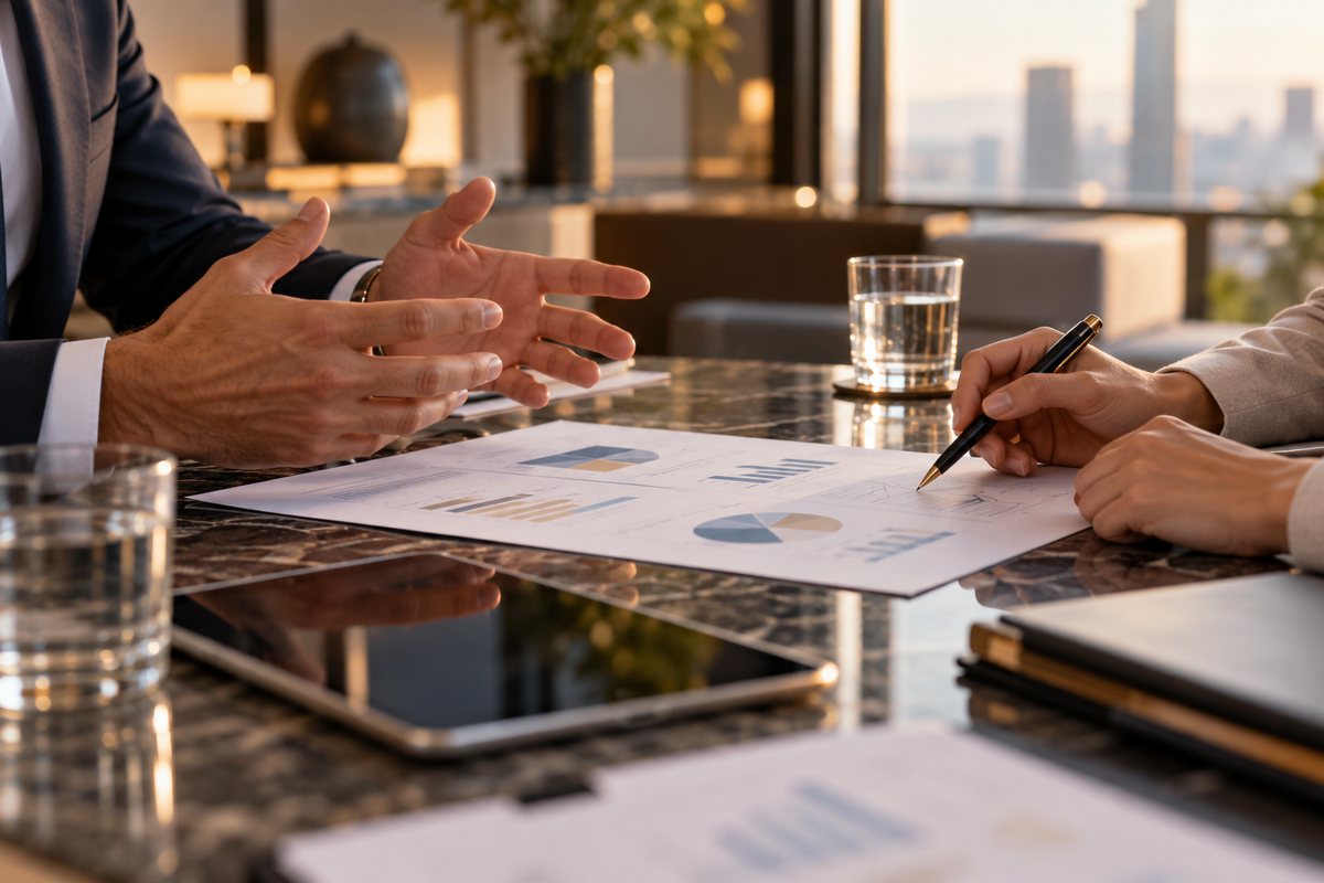 Une négociation à table : discussion des conditions autour d’une offre
